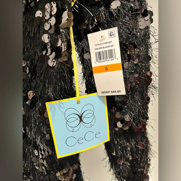 CeCe Black eyelash Sequin lined Pullover Sweater Womens size small new with tags - Picture 8 of 10